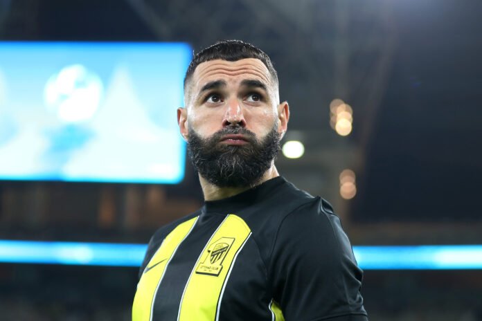 JEDDAH, SAUDI ARABIA - FEBRUARY 22: Karim Benzema of Al Ittihad looks on prior to the AFC Champions League Round of 16 2nd Leg match between Al Ittihad and Navbahor at Prince Abdullah Al Faisal Stadium on February 22, 2024 in Jeddah, Saudi Arabia.