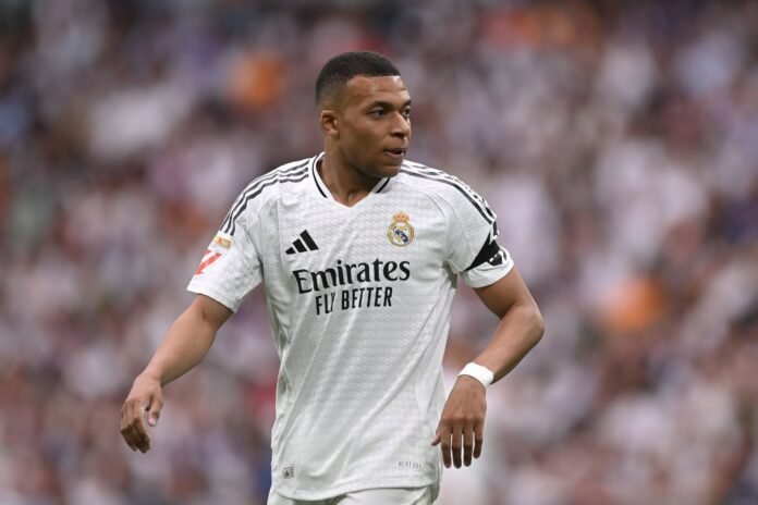 MADRID, SPAIN - MAY 24: Kylian Mbappe of Real Madrid looks on during the LaLiga match between Real Madrid CF and Real Sociedad at Estadio Santiago Bernabeu on May 24, 2025 in Madrid, Spain.