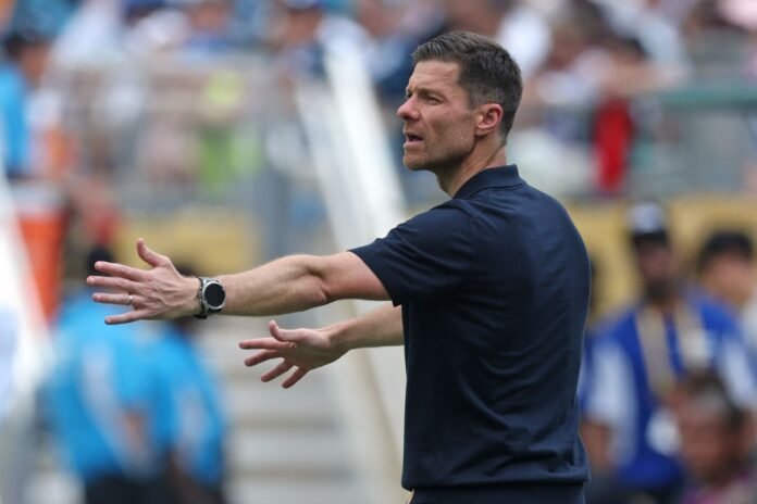 CHARLOTTE, NORTH CAROLINA - JUNE 22: Xabi Alonso, Head Coach of Real Madrid C. F., reacts during the FIFA Club World Cup 2025 group H match between Real Madrid CF and CF Pachuca at Bank of America Stadium on June 22, 2025 in Charlotte, North Carolina.