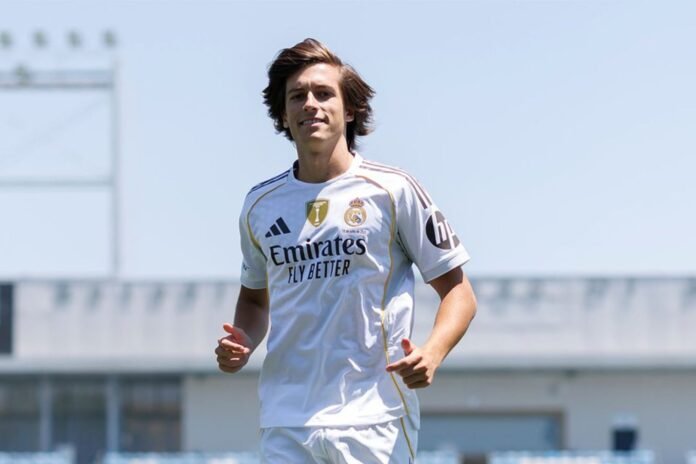 New Real Madrid signing Alvaro Carreras training at club facilities.