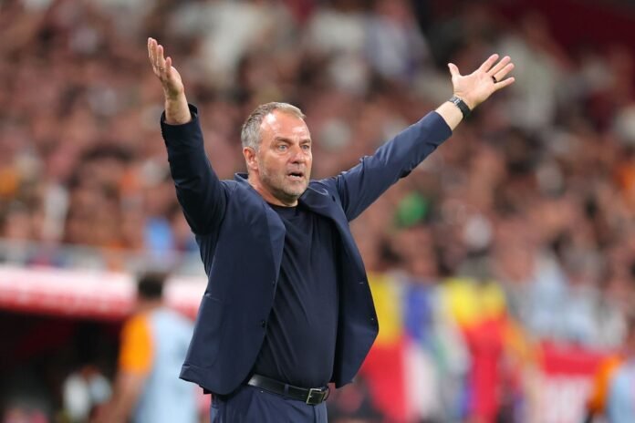 SEVILLE, SPAIN - APRIL 26: Hansi Flick, Head Coach of FC Barcelona, reacts during the Copa del Rey Final match between FC Barcelona and Real Madrid at Estadio de La Cartuja on April 26, 2025 in Seville, Spain.