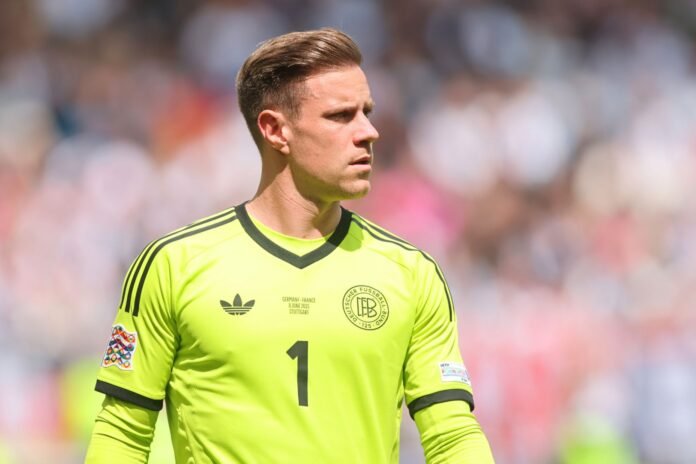 STUTTGART, GERMANY - JUNE 08: Marc-Andre ter Stegen of Germany reacts during the UEFA Nations League 2025 third place match between Germany and France at Stuttgart Arena on June 08, 2025 in Stuttgart, Germany.