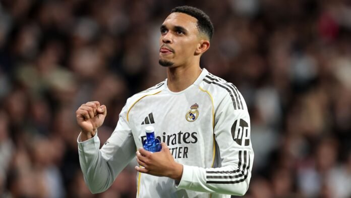 MADRID, SPAIN - MARCH 11: Trent Alexander-Arnold of Real Madrid reacts during the UEFA Champions League 2025/26 Round of 16 First Leg match between Real Madrid CF and Manchester City FC at Estadio Santiago Bernabeu on March 11, 2026 in Madrid, Spain.